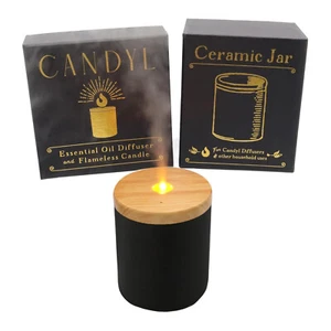 Candyl Ceramic Diffuser Matte Black Jar with Light Wood Top - Picture 1 of 5