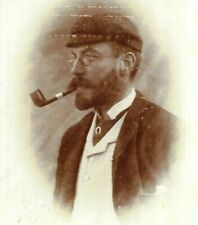 Cabinet Card Photo Man Named Sir George Hussey Smoking Pipe Glasses Hat Fashion
