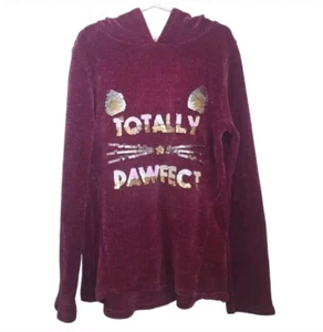 Belle Du Jour Girl's Soft Hoodie w Sequins Sweatshirt Totally Pawfect Cat Sz. M  - Picture 1 of 7