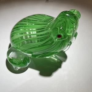 Murano Italian Art Glass Large GREEN FROG Latticino Ribbon Cane Red Eyes Vintage - Picture 1 of 12