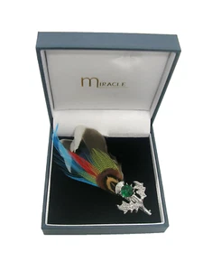 Scottish FEATHER PLUME BROOCH HAT PIN Emerald Thistle Highland Miracle New 10cm - Picture 1 of 12