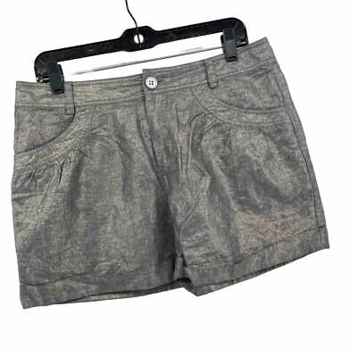 Pantalones Cortos DKNY Mujer’s 8 Mezcla de Lino Gris Metálico Plata Disco 70’s 80’s Clubwear Foto 1 de 4