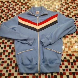 Vtg 70's Sears Track Jacket Put On Shop SMALL Polyester Zip Up Coat - Picture 1 of 15