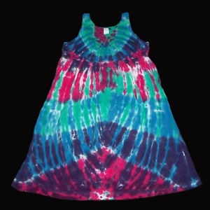 Tie Dye Girl's Empire Waist Dress 10 Tropical Hippie Tye Dyed Made in USA - Picture 1 of 1