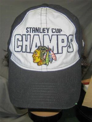 Ladies Blackhawks Stanley Cup Champs Black Sequin Adj -Trucker Style Cap - NWT - Image 1 of 4