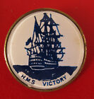 VINTAGE PIN BROOCH HMS VICTORY 1758 ROYAL NAVY BRITISH SHIP UNDER GLASS RARE !!