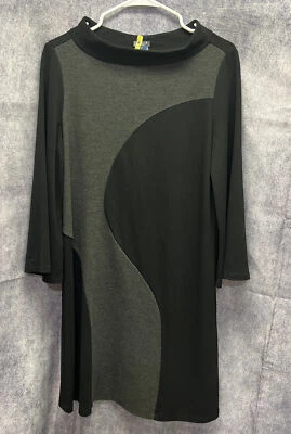Muse Size 12 Black Gray Color Block Shift Dress 3/4 Flare Sleeve Mock Neck  - Image 1 of 4