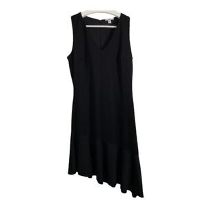 Bar III Dress Women Sleeveless V Neck Asymmetric Stretch Work Solid Black Medium