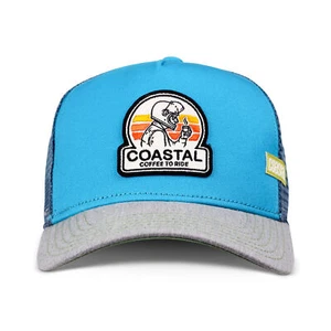 Coastal HFT Cap Coffee To Ride Teal High Fitted Trucker Hat USA Baseball Kappe - Picture 1 of 3
