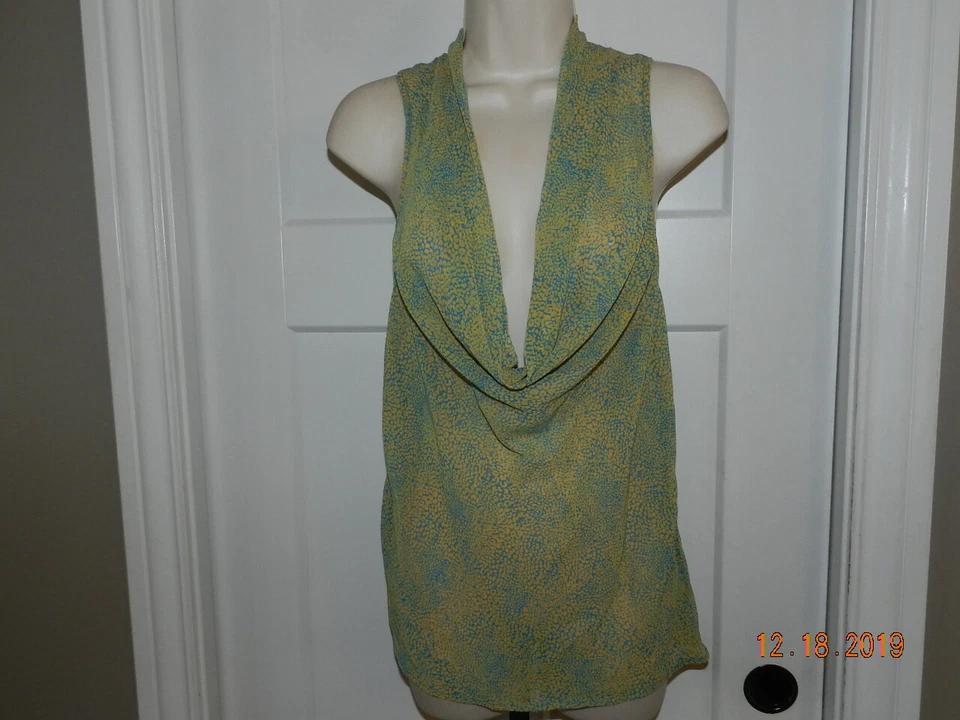 Camiseta sin mangas Decree para mujer talla M mostaza/azul animal print semi transparente Foto 1 de 4
