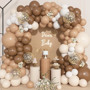 157 Pcs Brown Balloons Garland Arch Kit, Beige Nude Neutral White Gold Confetti - Picture 1 of 7