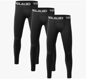 TELALEO 3 Pack Boys' Youth Compression Pants Athletic Base Layer XS - Picture 1 of 1