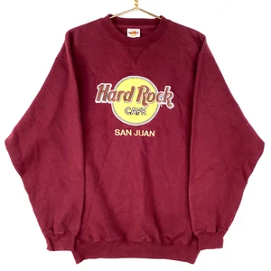 Vintage Hard Rock Cafe Sweatshirt Crewneck Size Large Burgundy San Juan  - Picture 1 of 3