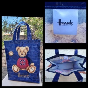 VTG Harrods Knightsbridge Shopping Tote Bag Teddy Bear London Cotton PVC Coated - Picture 1 of 23