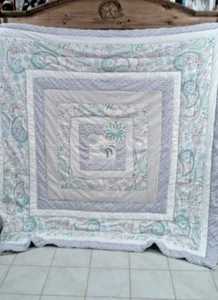 Pottery Barn Teen Quilt Swirly Paisley Flowers Purple, White Teal 84"x82"  Twin? - Picture 1 of 9