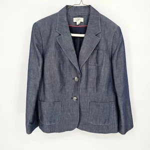 LOFT  Blue Chambray Blazer Two Button Patch Pocket Business Career Jacket 10 - Bild 1 von 6