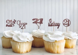 21st birthday cupcake toppers glitter card birthday party pack of 15 - Picture 1 of 2