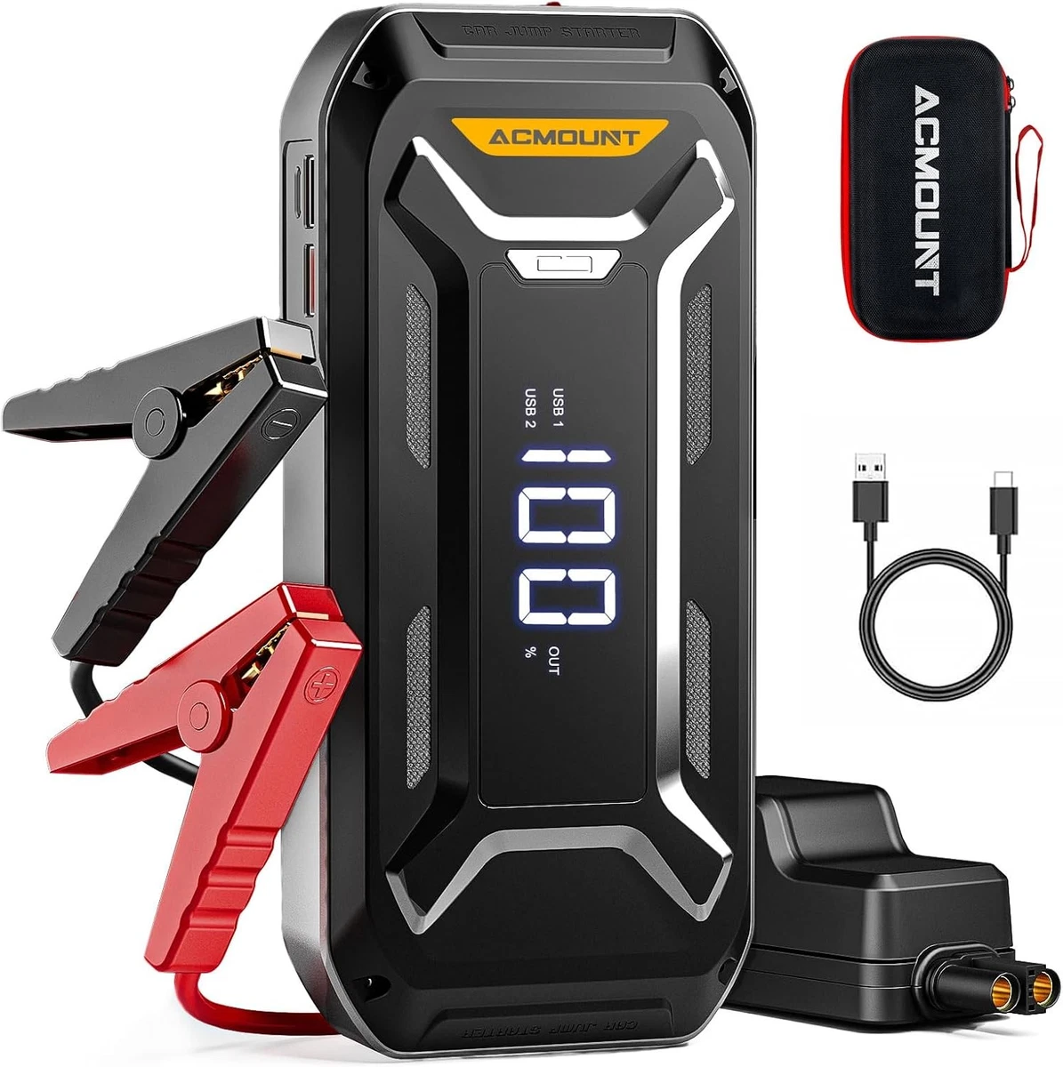 Banco De Energía Portátil 30000mAh Con Arranque De Coche - 1000A Pico, Incluye Pinzas Y Cable