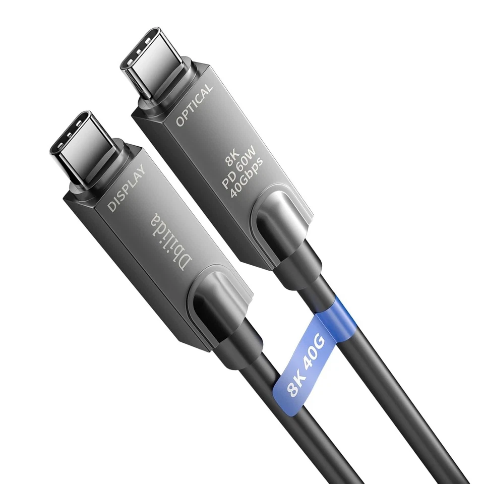 8K Glasfaser USB C Kabel 15m – 10Gbps, 8K 60Hz, PD 60W, unidirektional - Bild 1 von 4