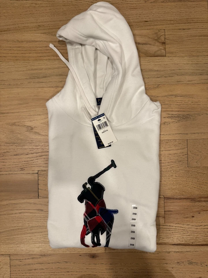 Nuevo con etiquetas Polo Ralph Lauren Blanco Grande LOGO Sudadera con Capucha Para Hombres LT/GL Foto 1 de 1