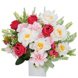 Fake Roses Flower Bouquet Silk Peony Dahlia Bouquet Artificial Flowers Spring - Picture 1 of 8