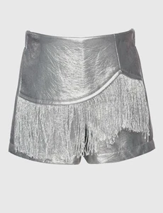 Hannah Banana By Sara Sara Faux Leather Metallic Short w/ Fringe Detail Size 8 - Picture 1 of 2