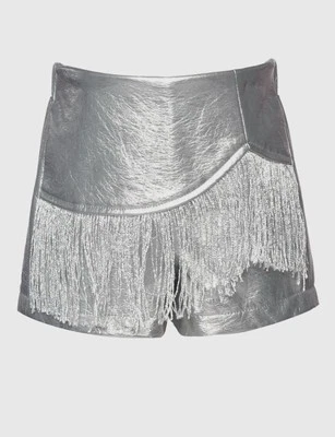 Pantalón corto Hannah Banana de Sara Sara imitación cuero metálico con detalle de flecos talla 10 Foto 1 de 2