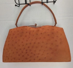 Vintage Clasp Large Handbag In Brown Ostrich Leather Mint. Unused - Picture 1 of 8