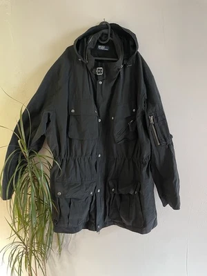 Polo Por Ralph Lauren Hombres XXL Chaqueta Abrigo Parka Cremallera Multi Bolsillo Negro Gorpcore Foto 1 de 4