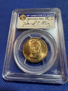 2008 John Q. Adams Presidential Dollar Missing Edge Letter PCGS SP67 Moy Signed - Picture 1 of 2
