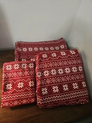 Conjunto de lençóis Cuddl Duds duplo vermelho floco de neve ilha justa flanela de algodão pesado - Imagem 1 de 2