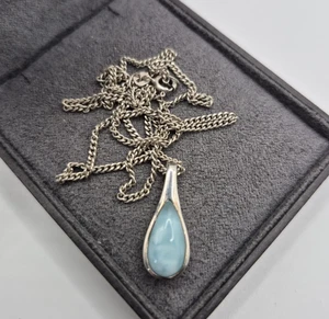 925 Silver oval droplet larimar necklace 6g- box not included - Picture 1 of 6