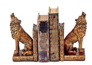 26362 Decorative Bookends Howling Wolf Animal Cabin Farmhouse Vintage Bookshe...