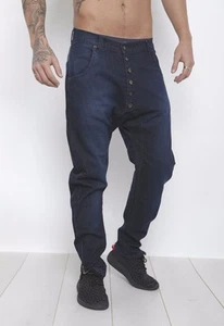DeMina MENS DROP CRUTCH JEANS NAVY DENIM BUTTON FRONT STYLE 30 TO 36 - Picture 1 of 5