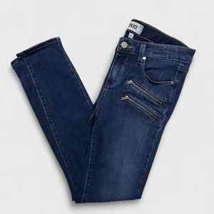 PAIGE JEANS Women's Low Rise Dark Wash Leg Zippers Size 28 Stretch Denim Pants - Picture 1 of 9