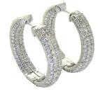 In OutSide Natural Diamond I1 G 2.65 Ct Hoop Earring 14K Gold Pave Set 1.00Inch