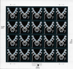 US Scott 3750, Navajo Necklace, Die Cut 11, 2004, Full Mint Sheet of 20, NH - Picture 1 of 1