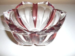 RARO~ORREFORDS~SUECIA~ CRISTAL PESADO TRANSPARENTE Y ROSA ARTE VIDRIO TULIPÁN CARAMELO PLATO/TAZÓN - Imagen 1 de 7