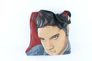 Vintage 90s Elvis Presley Spell Out Needlepoint Embroidered Tote Bag USA AS IS - Picture 1 of 6