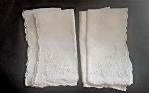 4 SET VINTAGE COTTON EMBROIDERED HANDKERCHIEFS SCALLOPED EDGES WHITE LINENS  - Picture 1 of 12