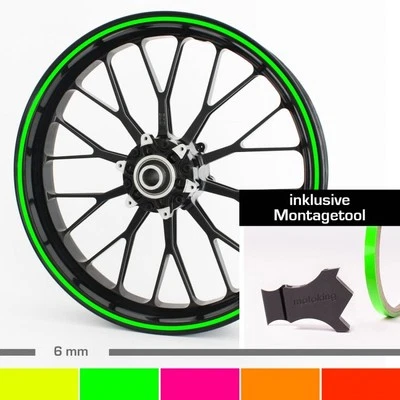 Neon Felgenrandaufkleber 6 mm 10"-28" + Montagetool Auto, Motorrad Gelb Grün Rot - Bild 1 von 4