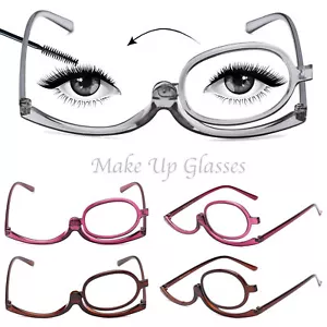 Magnifying Rotable Makeup Womens Reading Glasses Flip Make-up Clear Eyeglasses - Picture 1 of 13