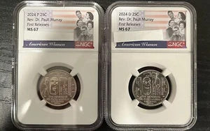2024 P + D Rev. Dr. Pauli Murray 25c NGC MS 67 Women Quarter FIRST RELEASES - Picture 1 of 3
