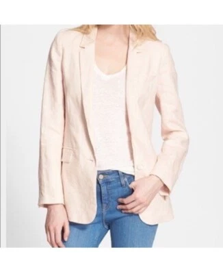 Joie Blush Light Pink Cream Linen Single Button Cotton Lined Blazer Size 4 - Image 1 of 4
