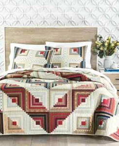CHARTER CLUB Log Cabin Artisan Cotton Quilt Set, Full/Queen - Picture 1 of 3