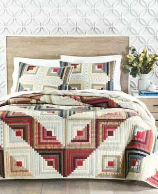 CHARTER CLUB Log Cabin Artisan Cotton Quilt Set, Full/Queen - Image 1 of 3