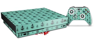 Skin for XBOX One X Console Controller Nautical Anchors Away 02 Seafoam Green D - Image 1 of 3