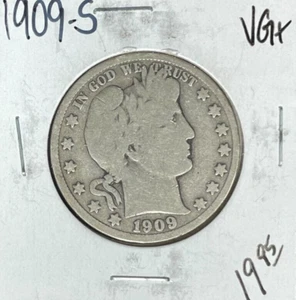 1909-S BARBER SILVER HALF DOLLAR ~ VG+ ~NICE COIN~ - Picture 1 of 2