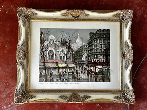 MAURICE LEGENDRE PRINT LITHO MONTMARTRE SACRE COUER PARIS GOLD FRAME ALA GESSO - Picture 1 of 18
