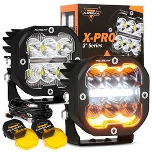 AUXBEAM 3" LED Driving Lights White Amber Daytime Running DRL Turn Signal Pods - Bild 1 von 12